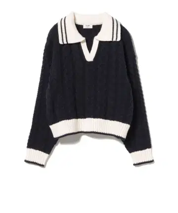 빔즈 네이비 케이블 짜임 폴로 옷깃 스웨터