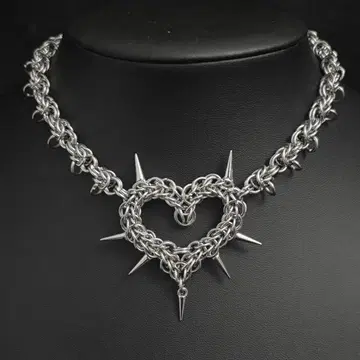 chainmail heart spike necklace goth y2k