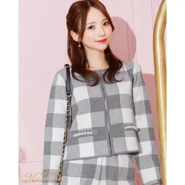 미셸 마카롱 블록 체크 셋업 XS 그레이