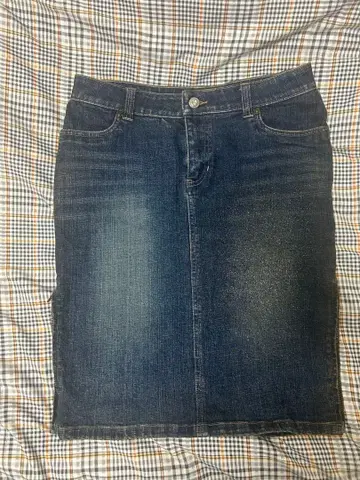 라메 데님 타이트 스커트 사이드 슬릿