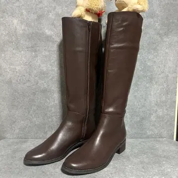 거의 미사용 롱 부츠 천연 가죽 중간 힐 24cm