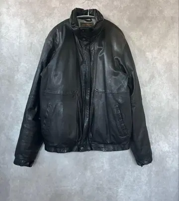 80s 에디 바우어 가죽 다운 자켓 블랙 블랙 택