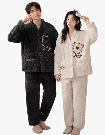 곰 자수 플리스 룸웨어 상하의 세트