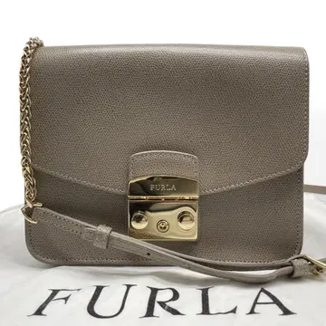 컨디션 최상 FURLA 메트로폴리스 숄더백 체인 가죽 그레이지