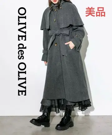 새상품급 올리브 데 올리브 케이프 포함 롱 코트 벨트 케이프 탈부착 가능