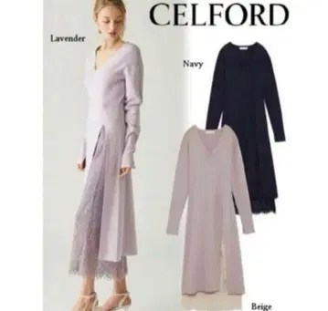 셀포드 CELFORD 레이스 레이어드 니트 원피스