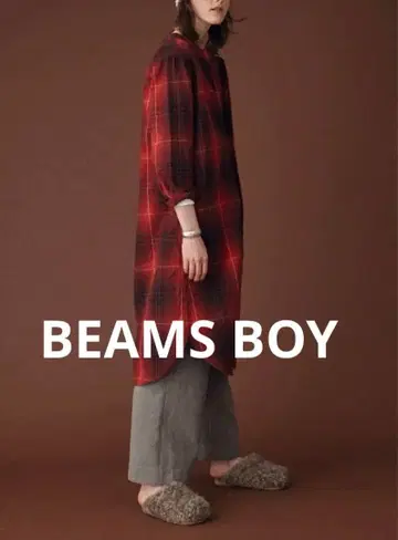 BEAMS BOY 옴브레 체크 원피스 레드