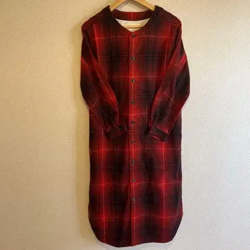 BEAMS BOY 옴브레 체크 원피스 레드