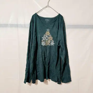 새상품급 Croft & Barrow 2X 긴팔 T셔츠 그린 크리스마스