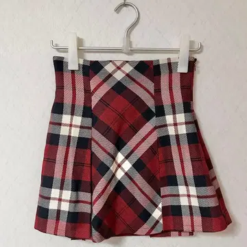 미셸 마카롱 플레어 체크 스커트 빨간색