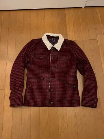 킬데릭 자켓 체크 빨간색 옴브레 / 보아 옷깃 시크 스타일