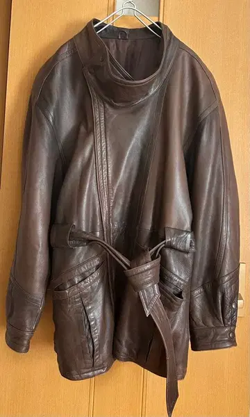 MEME HOMME 천연 가죽 퍼널 칼라 코트 다크 브라운 L