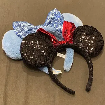 디즈니 미니 머리띠 퍼 리본 스팽글 블랙