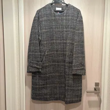 그레이 계열 체크 롱 코트 울 혼방