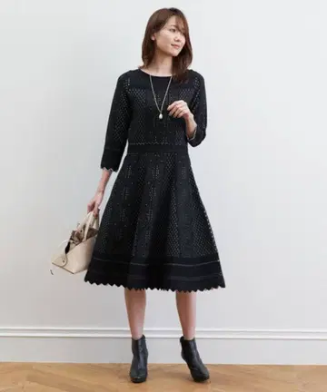 새상품 ANAYI 바이컬러 레이스 자카드 플레어 원피스 /23구, 로페