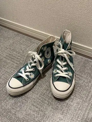 Converse All Star 그린 꽃무늬 하이컷 스니커즈