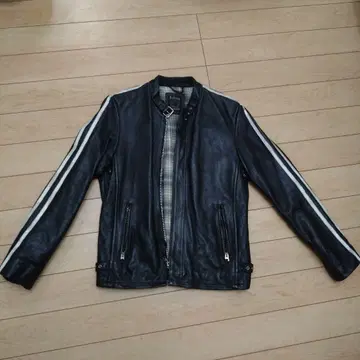 Schott 스트라이프 가죽 라이더 자켓 S
