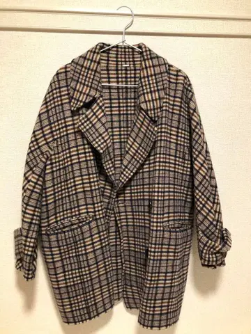 체크 무늬 오버 사이즈 체스터 코트