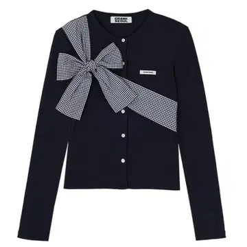 CRANK 리본 타이드 니트 가디건 한국 네이비