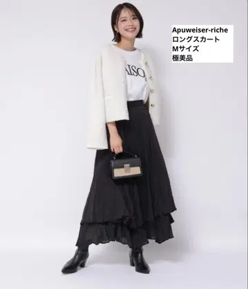 와셔 플리츠 레이어드 스커트 블랙