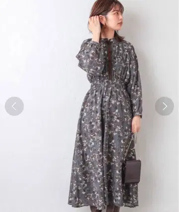 내추럴 꾸뛰르 꽃무늬 셔링 2WAY 원피스 블루 브라운