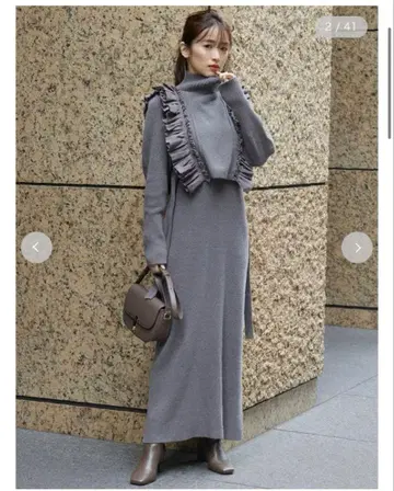 스나이델 프릴 베스트 레이어드 니트 원피스 그레이