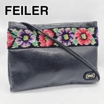 새상품급 FEILER 페이러 PVC x 꽃무늬 자수 숄더백 블랙