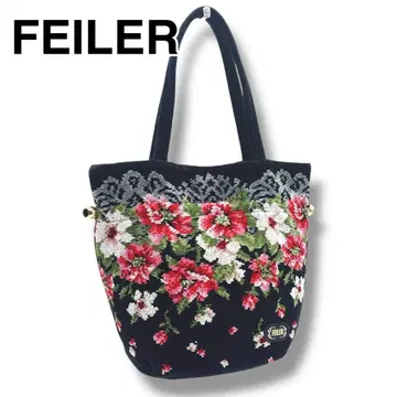 새상품급 FEILER 페이러 슈니르 직조 꽃무늬 자수 토트백 블랙