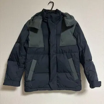 후드 부착 다운 자켓 네이비 그레이