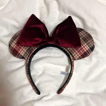 디즈니 머리띠 체크 무늬 레드
