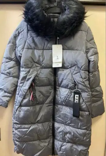 한국 그레이 퍼 트리밍 롱 다운 자켓