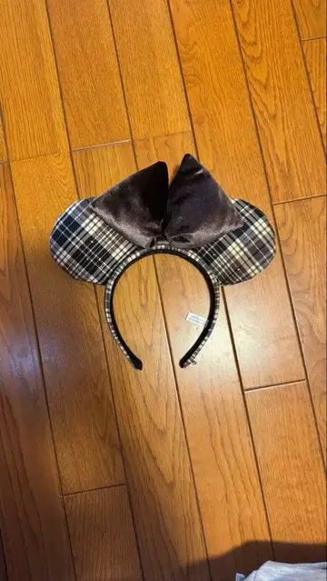 디즈니 체크 무늬 리본 머리띠