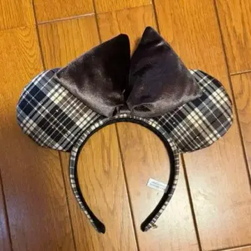 디즈니 체크 무늬 리본 머리띠