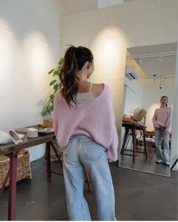 Ayakawasaki 핑크 오프숄더 니트