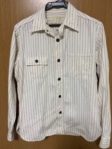 슈가케인 긴팔 워크 셔츠 화이트 워바쉬 스트라이프 픽션 로맨스