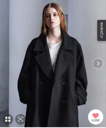 CLEL 울 블렌드 테크 멜톤 더블 체스터 코트 S 블랙 새상품