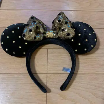 미키 귀 머리띠 블랙 골드