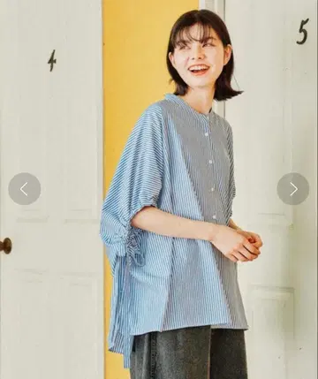 니코앤드 케어 이지 코타트 튜닉 셔츠 블루 스트라이프 M