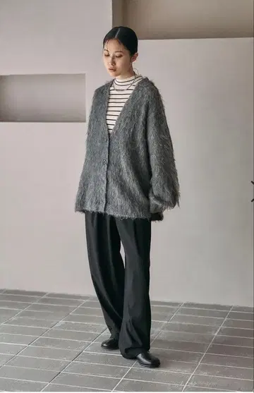 LEPSIM 5 게이지 샤기 V 가디건