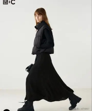유니클로C 메리노 블렌드 스커트 블랙 XL 택 포함 유니클로