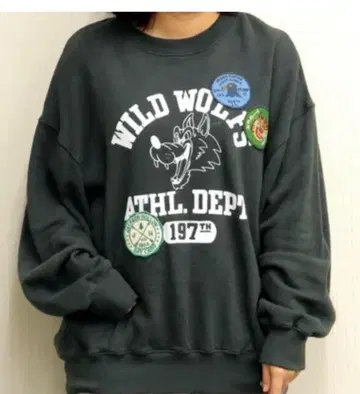 라임 잉크 트레이닝복 흑먹색 와펜 배색 리브 긴팔 셔츠