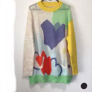센소유니코 다색 니트 스웨터 긴팔 아트풍