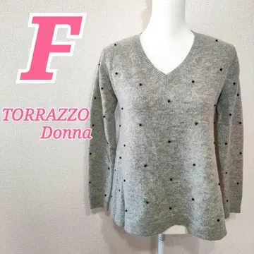 TORRAZZO DONNA 그레이 V넥 니트 스웨터 F 비즈