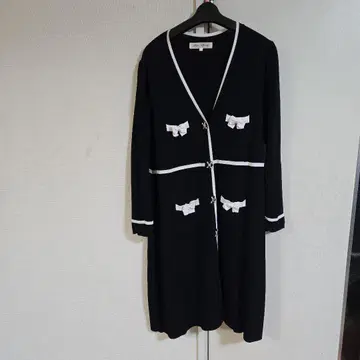 리본 포함 블랙 롱 가디건