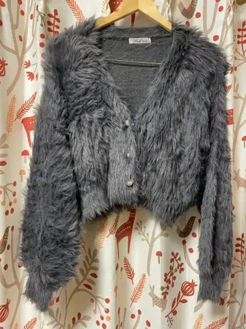 새상품 긴팔 샤기 니트 가디건 그레이 L 크롭 기장