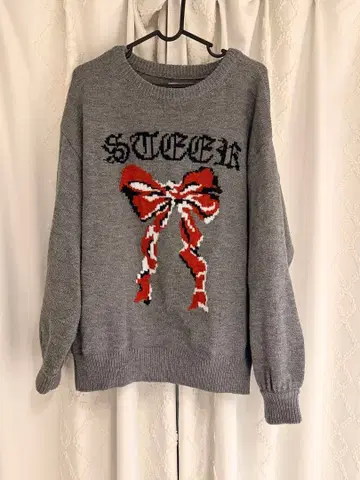 jouetie 리본 무늬 그레이 니트