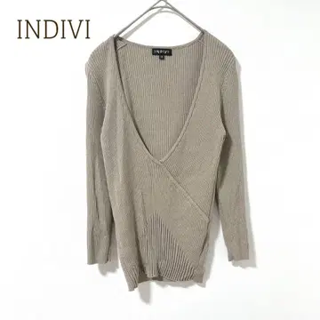 인디비 리브 니트 라메 믹스 V넥 베이지 M 무지 V넥
