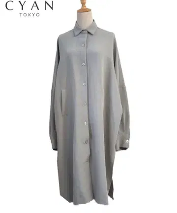 시안 도쿄 아틀리에 볼륨 소매 배색 롱 셔츠 원피스