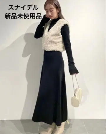 SNIDEL 퍼 베스트 세트 니트 원피스