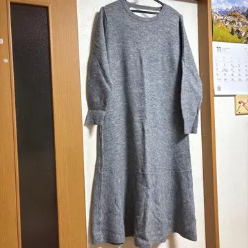 그레이 긴팔 니트 원피스 F 사이즈